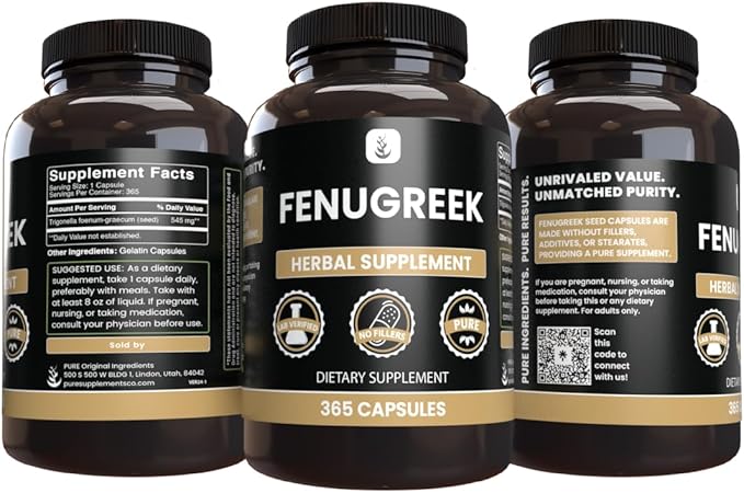 Pure Original Ingredients Fenugreek (365 Capsules) No Magnesium Or Rice Fillers, Always Pure, Lab