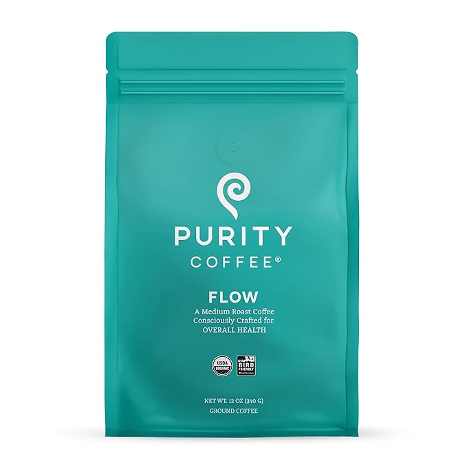 Purity Coffee FLOW Original Medium Roast Ground Coffee for Focus and Clean Energy - USDA Organic