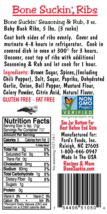 Bone Suckin' Barbecue Seasoning and Grill Rub, Original Blend, Gluten-Free, Non-GMO, Kosher, No Msg