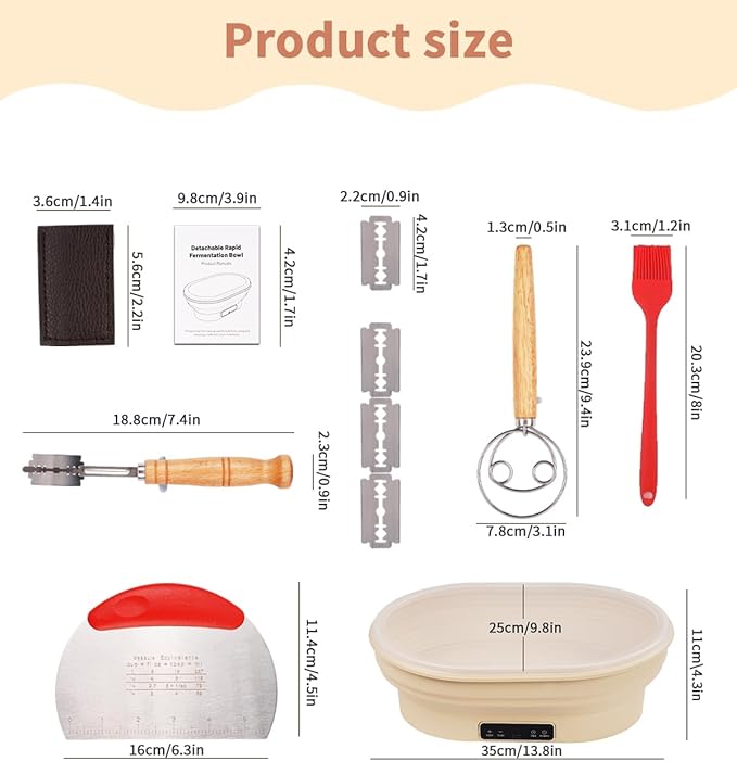 4L Heating Bread Proofing Basket Set Foldable Thermostatic Silicone Bowl with 77-122??6 Gears