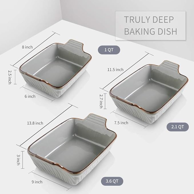 KOOV Bakeware Set, Ceramic Baking Dish Set, Rectangular Casserole Dish Set, Lasagna Pans for