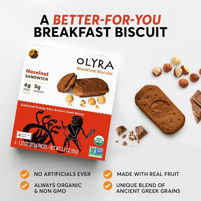 Olyra Hazelnut Cocoa Sandwich Breakfast Biscuits, Healthy Snacks for Adults and Kids, Low Sugar