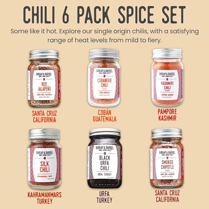 Burlap & Barrel Chili 6-Pack Gift Set- As Seen on Shark Tank! 6 of Our Favorite Chilis From Around