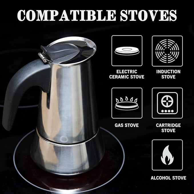 Stainless Steel Stovetop Moka Pot Espresso Maker Percolator 12 Cup 600ml Portable Italian Greca
