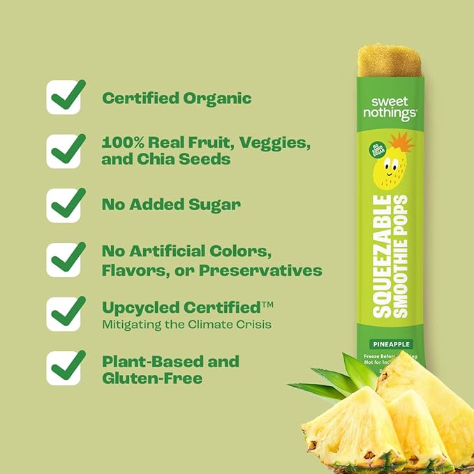 Sweet Nothings, Pineapple, USDA Organic Kids' Squeezable Fruit Smoothie Popsicle Pops, Value Pack