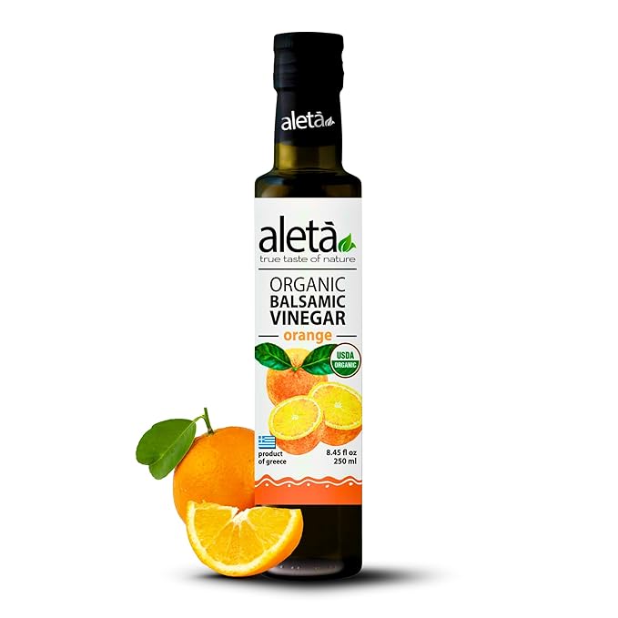 Aleta Farms Balsamic Vinegar, Greek Organic Orange Infused Aged Balsamic Vinegar, USDA Organic