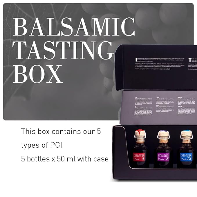La Secchia Balsamic Vinegar of Modena PGI Tasting Box of 5 Varieties of Balsamic Vinegar of Modena