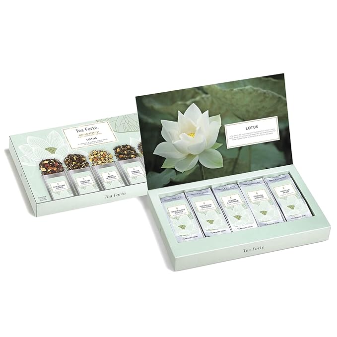 Tea Forte Lotus Single Steeps Loose Leaf Premium Tea Gift Set Sampler, 15 Count 3 of Each Assorted