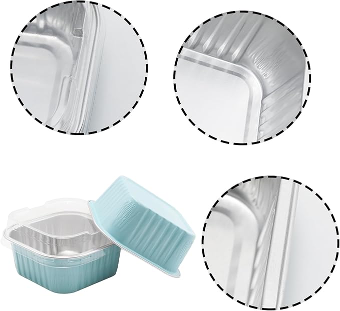 100 Pack 5oz Aluminum Pans with Lids Mini Square Foil Baking Cups with Lids Cupcake Baking Holders