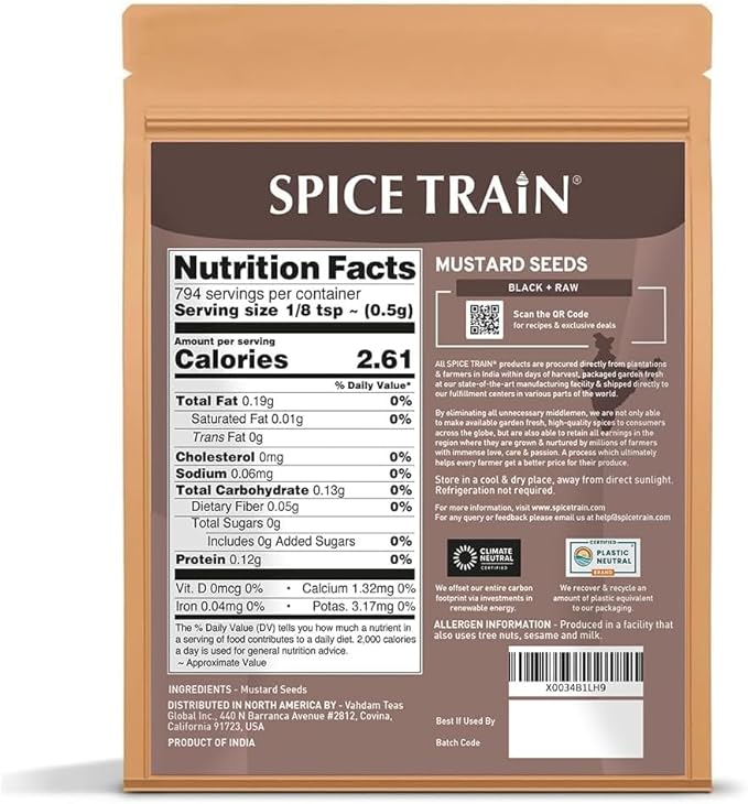 Black Mustard Seeds (397g/14oz), Gluten free, 100% Raw, Sourced from India, Packed in Resealable