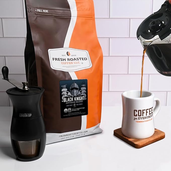 Fresh Roasted Coffee, Organic Black Knight | USDA Organic, Kosher | Dark Roast 5 lb (80 oz) Whole