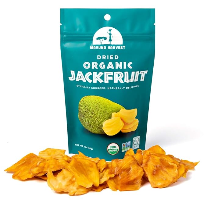 Mavuno Harvest Jackfruit Dried Fruit Snacks | Unsweetened Organic Dried Jackfruit Chips | Gluten