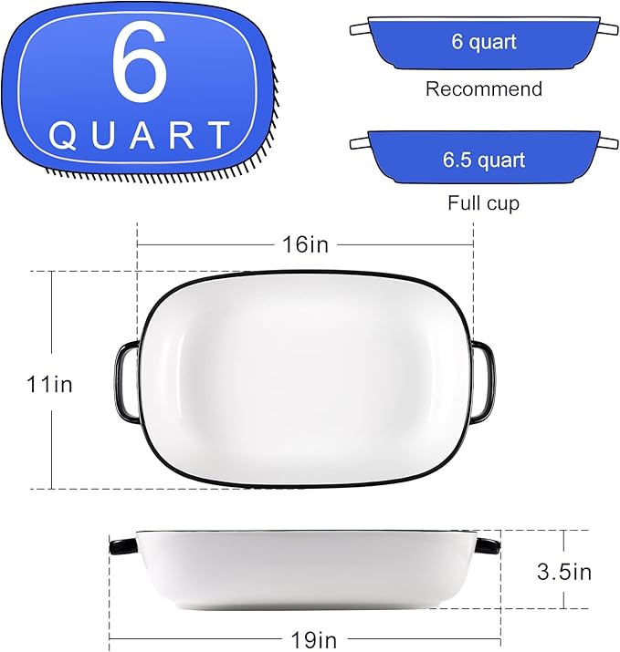 6 Quart Large Rectangular Baking Dish, 16x11 Inches Ceramic Baking Pan Casserole Dish for