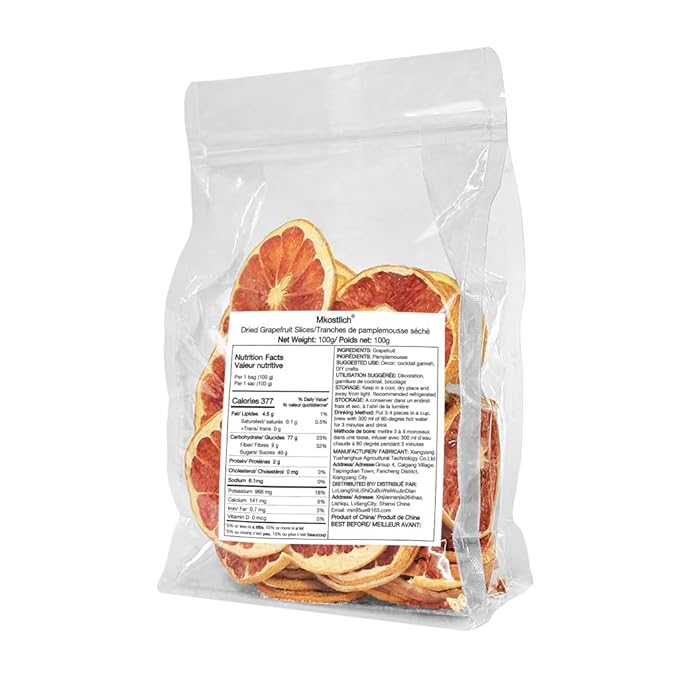 Mkostlich Dried Grapefruit Slices, 3.52oz/100g Dehydrated Grapefruit for Cocktails, Red Grapefruit