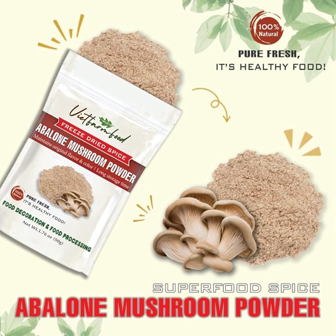 ABALONE MUSHROOM POWDER 1.76 Oz (50g) VIETFARMFOOD: Pure, natural freeze-dried spice made from real