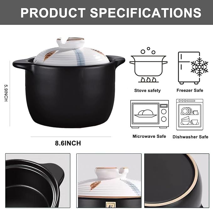 4.6 Quart Ceramic Casserole,with Lid Ceramic Pot,Heat-Resistant Round Stew Pot Soup Pot for cook