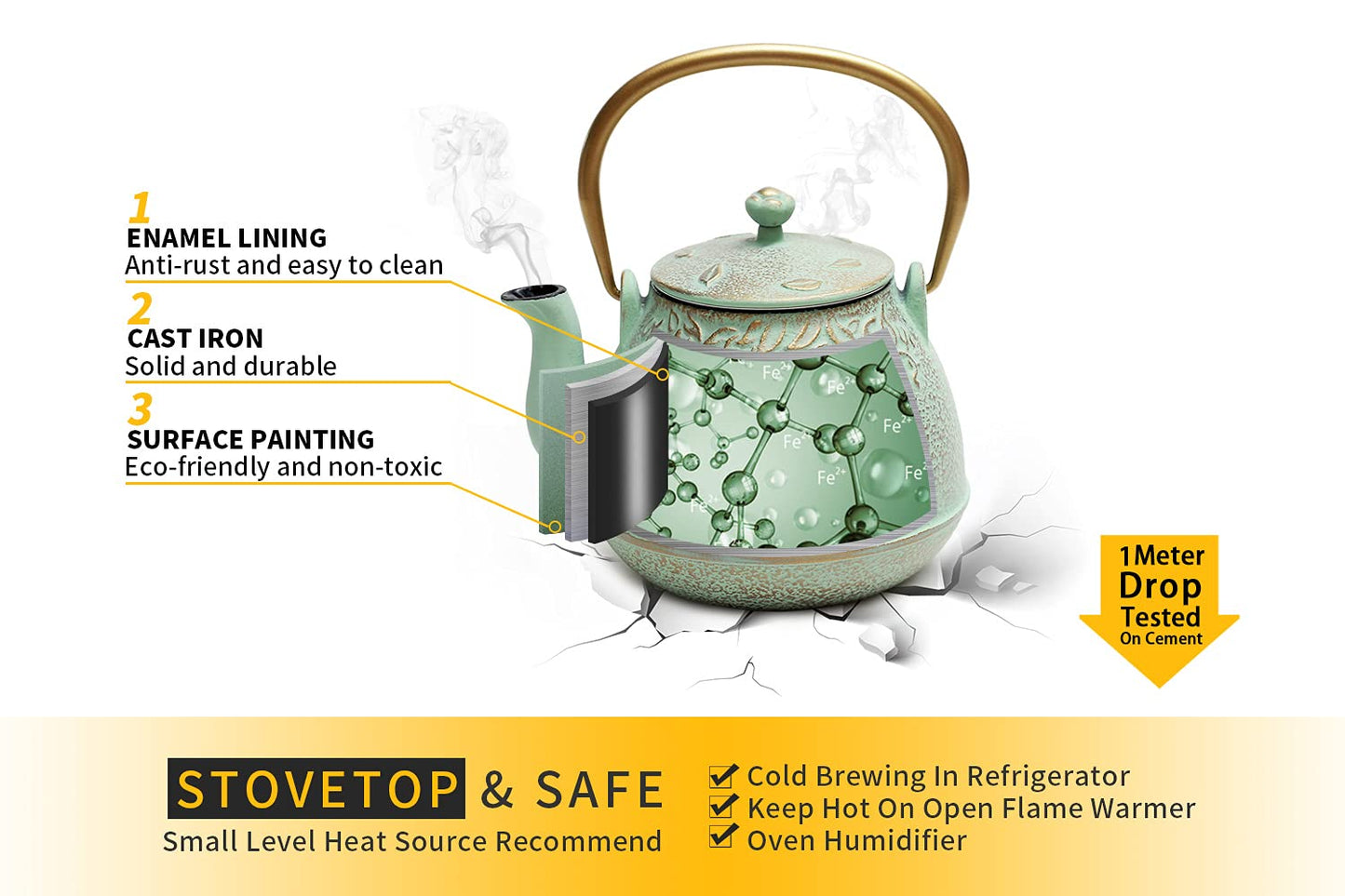 TOPTIER Japanese Teapot with Stainless Steel Infuser, Cast Iron Tea Kettle Stovetop Safe, Leaf