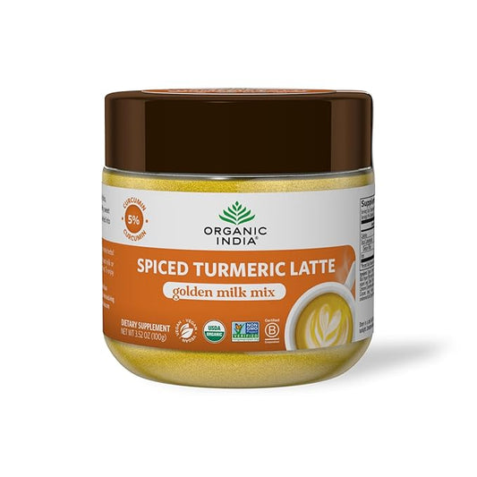 Organic India Spiced Turmeric Latte Powder - Golden Milk Mix, Authentic Blend, Gold Tea Drink, With