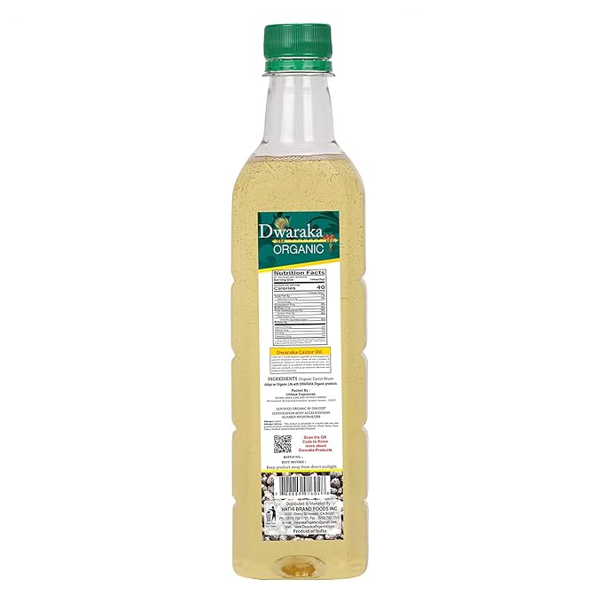 Dwaraka Organic Cold Pressed Castor Oil for Hair Growth, Skincare and Massages - 16.9 Fl Oz (500