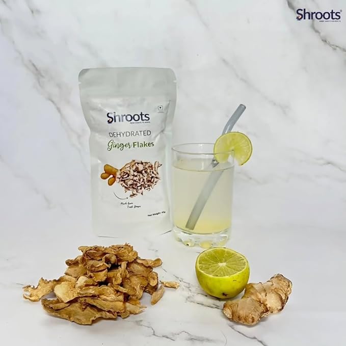 SHROOTS Dried Ginger Flakes ??Organic Substitute for Fresh Ginger Ready to Mix & Consume Supports