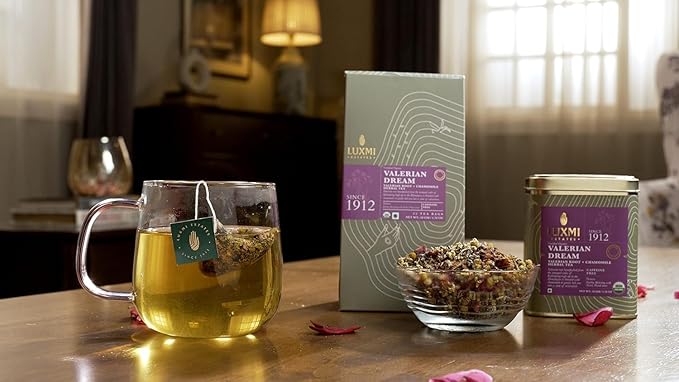 LUXMI Estates Valerian Dream Organic Valerian Root Tea (90 Tea Bags) Caffeine Free Tea Bags for