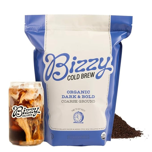 Bizzy Organic Cold Brew Coffee | Dark & Bold Blend | Coarse Ground Coffee | Dark Roast | Micro