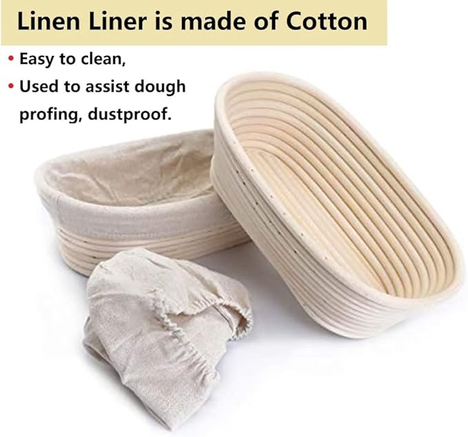 2 Pack 13 Inch Oval Bread Proofing Basket,Banneton Basket Bread Baking Bowl with Linen Liner Cloth
