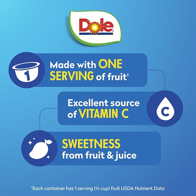 Dole Fruit Bowls Diced Mango in 100% Juice Snacks, 4oz 36 Total Cups, Gluten & Dairy Free, Bulk