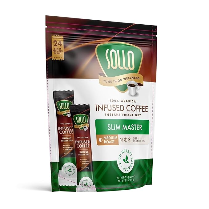 SOLLO Slim Infused Instant Coffee sticks (24 Servings) Weight Loss Healthy Body Support, Medium