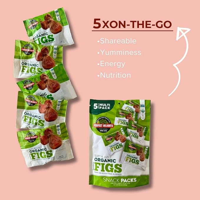 Perfect Delights Organic Snack Pack Figs, Sun-Dried Turkish Figs, On-the-Go Vegan, Healthy Snack