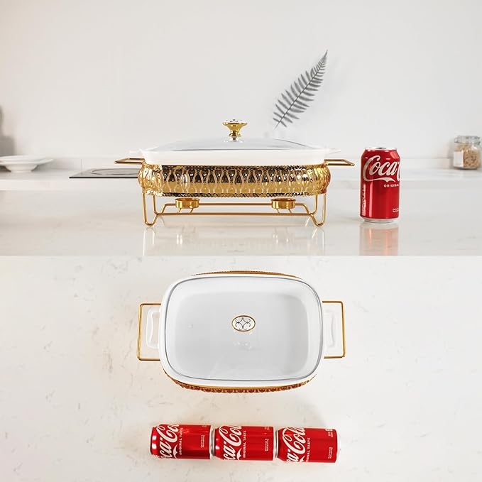 11" x 8" Ceramic Rectangular Casserole Dish with Glass Lid and rack, 1.6 Quart White Serving Soup