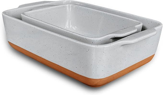 Mora Ceramic Set of 2 Baking Dishes For Casserole, Banana Bread, Brownies, Broiling, Roasting, and