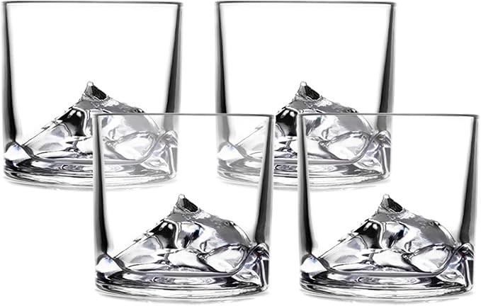 Mount Everest Heavy Crystal Whiskey Glasses Gift Set of 4, Thick Freezable Bourbon Glass 1lb Each