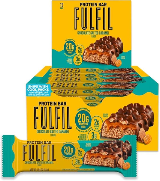 FULFIL Protein Bars, Chocolate Salted Caramel Flavored, Gluten Free with 20g Protein, Pantry