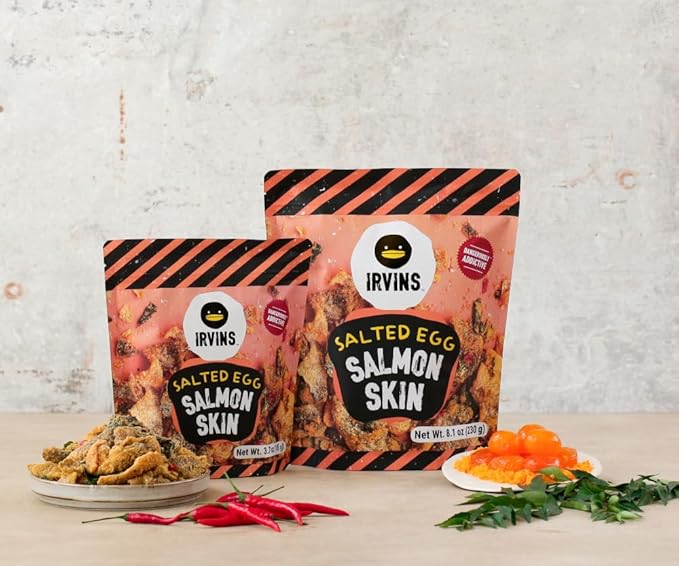 IRVINS Salted Egg Salmon Skin Chips Crisps | Premium Hand Cooked | Halal | High Protein |