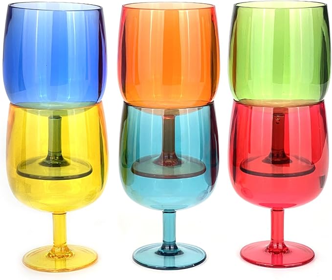 Yalin Set of 6 Unbreakable 12 oz Acrylic Plastic Wine and Water Tumbler Stackable Goblets.