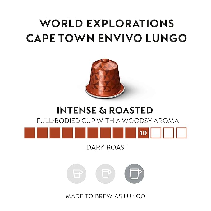 Nespresso Capsules Original Line, Cape Town Envivo Lungo, Dark Roast Espresso Coffee Pods, 50 Count