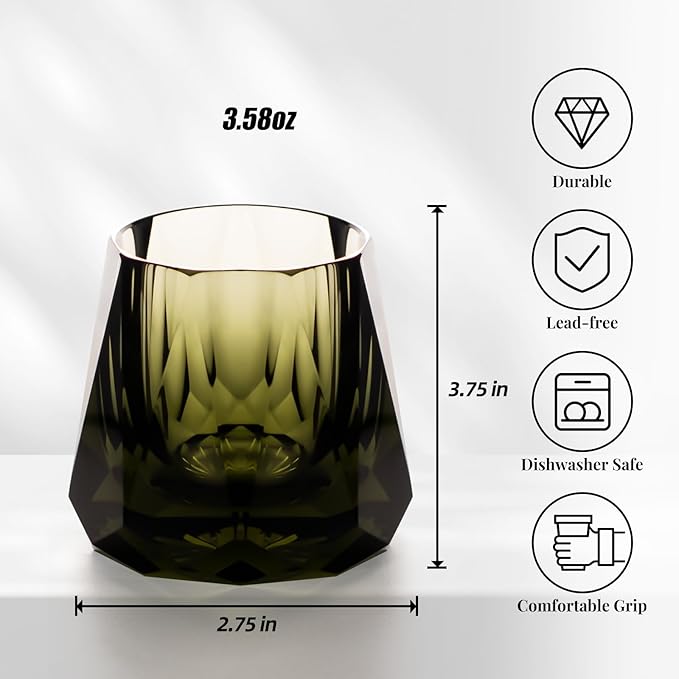 KAMMAK Crystal Whiskey Glasses Set of 2, 5.3oz Old Fashioned Glasses Stemless, Hand Blown Colored