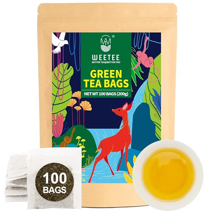 WT WEETEE Green Tea Bags, 100 Count Pure Green Tea, Super Antioxidant | Resealable Kraft Bag | Brew