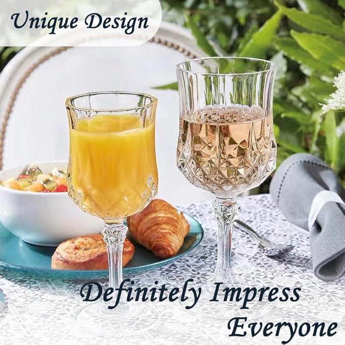 Plastic Wine Glasses，Plastic Goblets Vintage Style Cordial Drinking Glasses for Wedding Reception