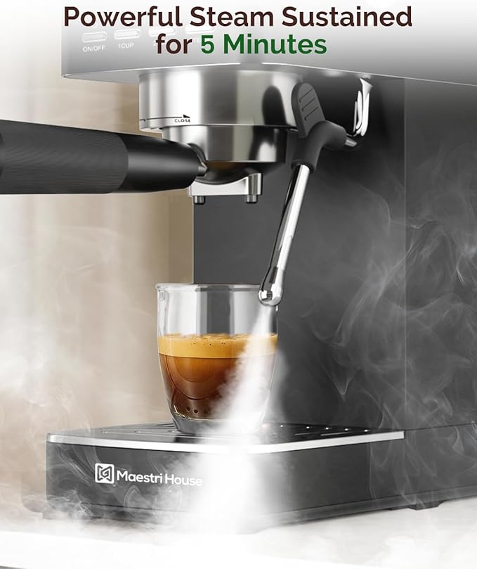 Maestri House Espresso Machine, 20 Bar ULKA Pump, Compact Espresso Maker Built-in Flow Meter Steam