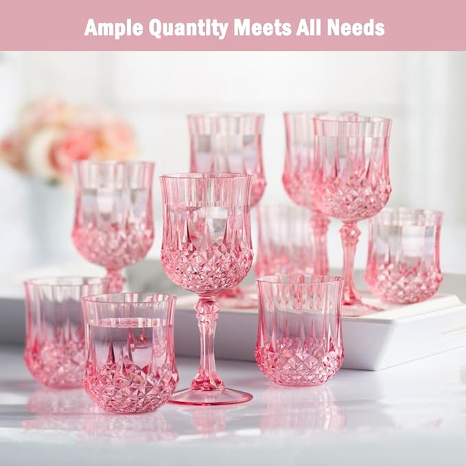 Plastic Wine Glasses，Plastic Goblets Vintage Style Cordial Drinking Glasses for Wedding Reception