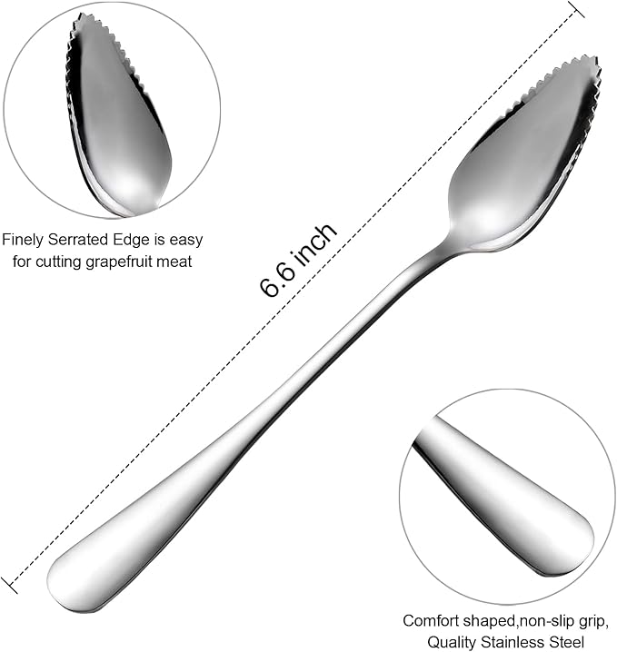 5 PCS Grapefruit Spoons, Stainless Steel Grapefruit Spoon Utensil Set, Serrated Edge & Thick Gauge