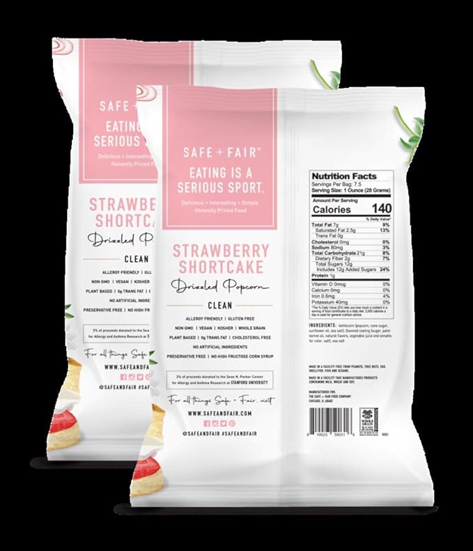 Safe + Fair Food Company Plant-Based Gourmet Strawberry Flavored Popcorn - Strawberry Shortcake