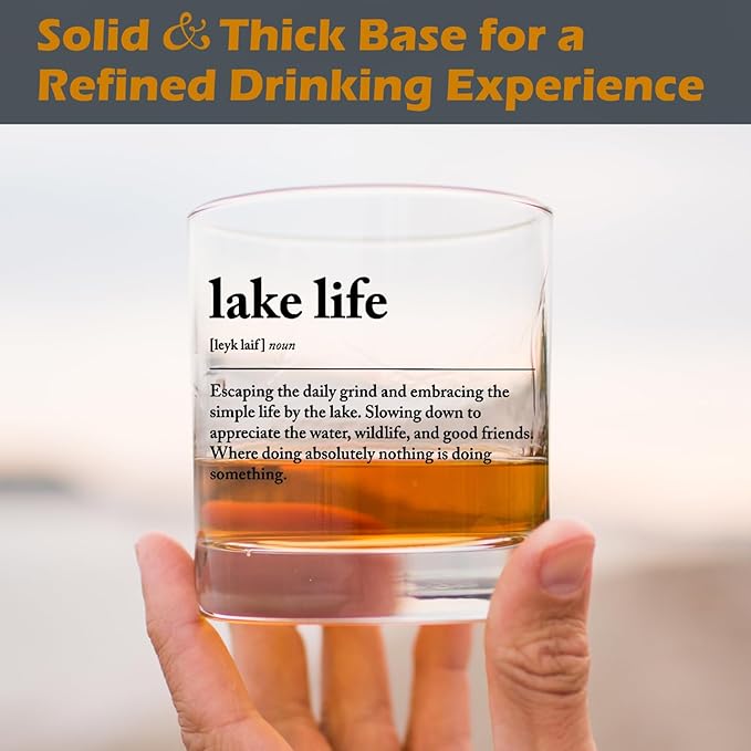 kunlisa Lake Lovers Gifts Whiskey Glasses, Lake House Decor and Gifts, Lakeside Definition 10 oz