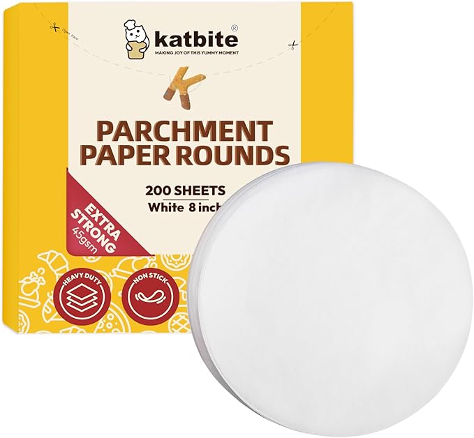 Katbite Heavy Duty Parchment Rounds 8 Inch 200 Pcs, Parchment Paper Rounds Available, Uses for Cake