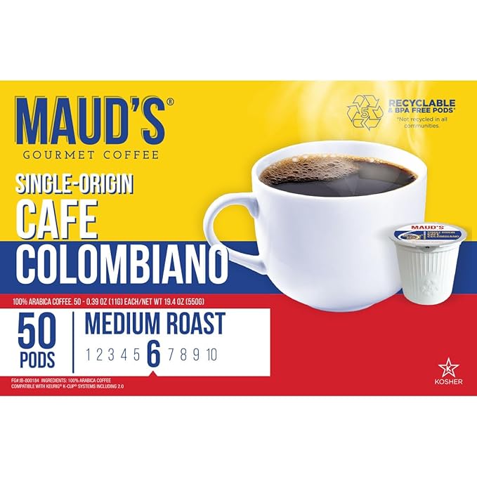 Maud's Columbian Coffee Pods, 50 ct, Single Origin, Medium Roast Coffee in Recyclable Single Serve