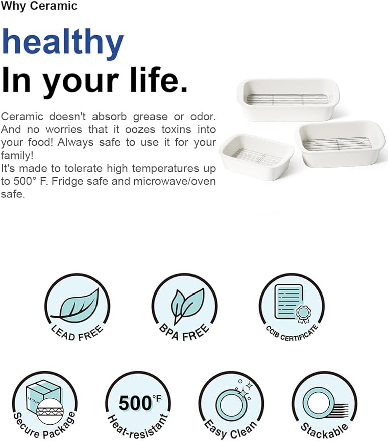 LE TAUCI Deep Casserole Dishes for Oven, 13.7???.6??Ceramic Baking Dish Set with Roasting Racks