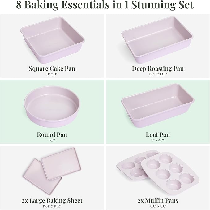 Larder & Vine 8-Piece Bakeware Set | Non-Stick Baking Set with Ceramic Finish | PFAS, PFOA, PTFE