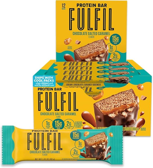 FULFIL Protein Snack Bars, Chocolate Salted Caramel Flavored, Gluten Free with 15g Protein, Pantry